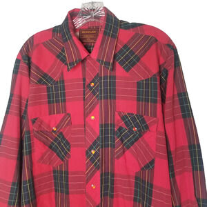 Vtg Rustler Western Shirt X-Long Tails Plaid Pearl Snap Cowboy Rodeo Rancher XL